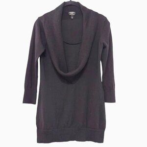 Talbots Gray Pure Merino Wool Cowl Neck Long Layered Pullover‎ Sweater S
